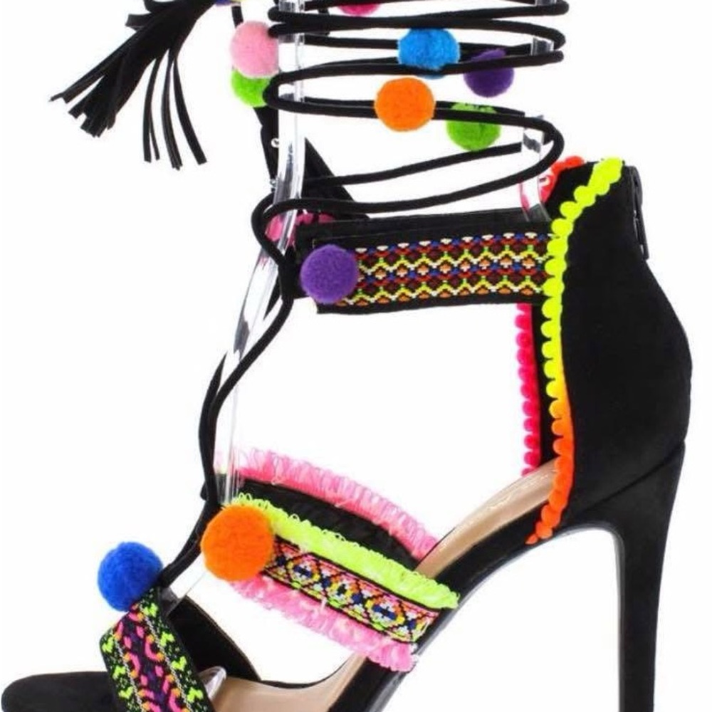 New Used for Display Black and Pink Stiletto Heels with Lace-Up Design